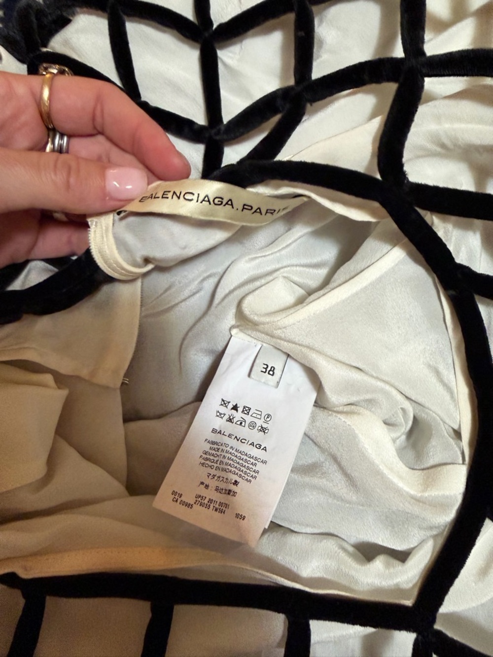Balenciaga Black Lattice Mini Dress with Cream Underlayer - Picture 3 of 9
